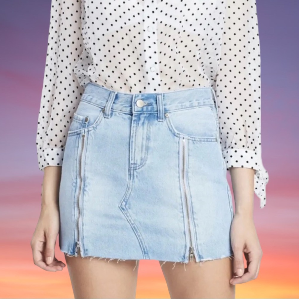 NEON BLONDE Siren Zip Jean Denim Mini Skirt in Light Shattered Blues Size 25